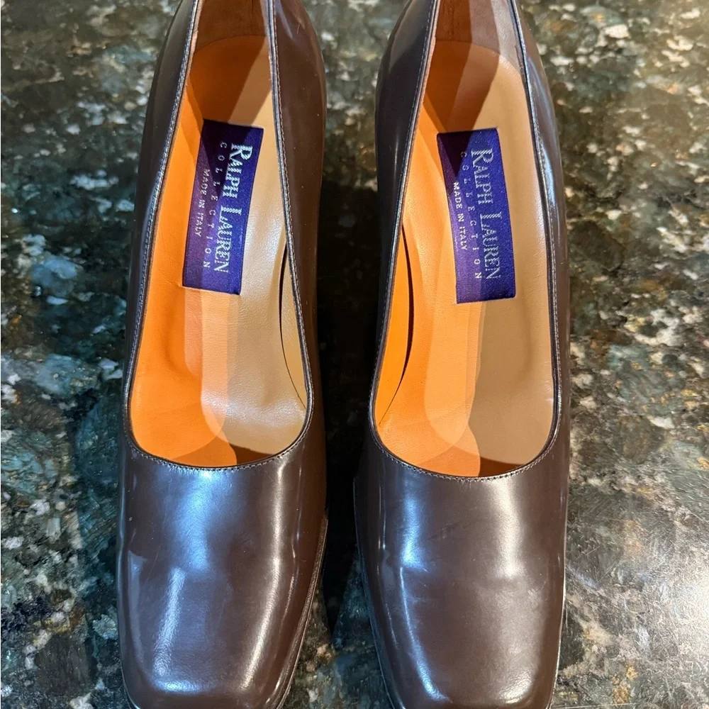 90s Ralph Lauren Purple Label Italian Mod Loafer Brown Heel size 7.5‎ NWOT R